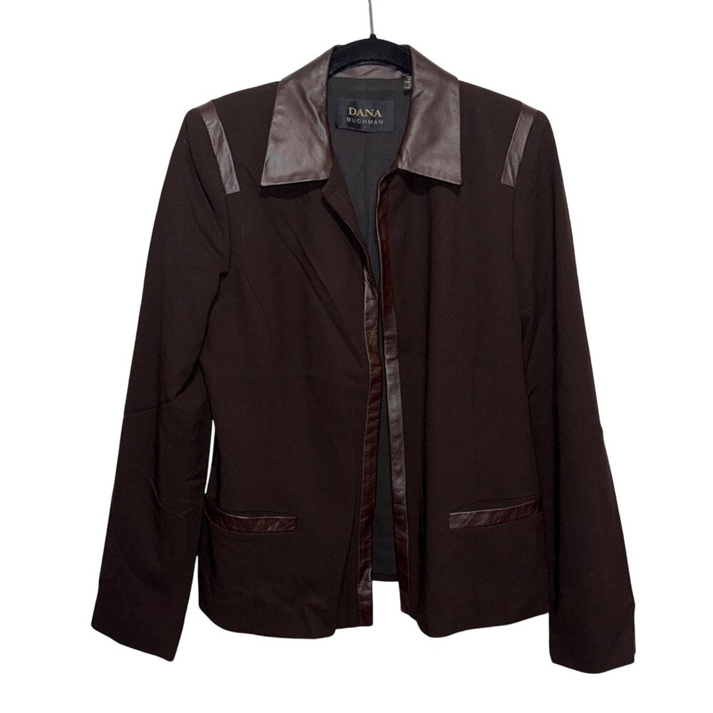 Dana Buchman Brown Blazer With Faux Leather Accents Size 6